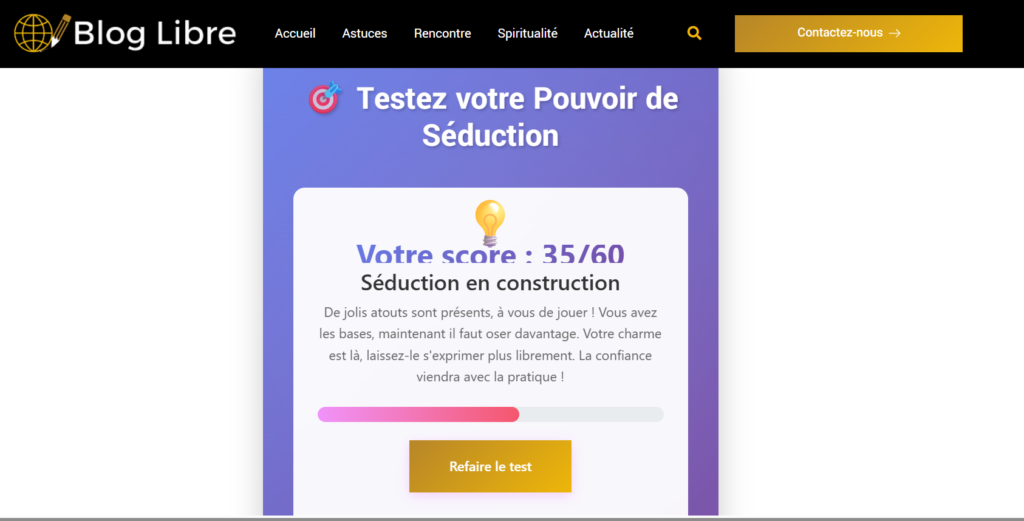 Test séduction blog-libre.net résultat score